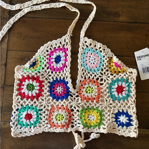 Cupshe Crochet Halter swim coverup granny square top small NWT - Picture 2 of 4